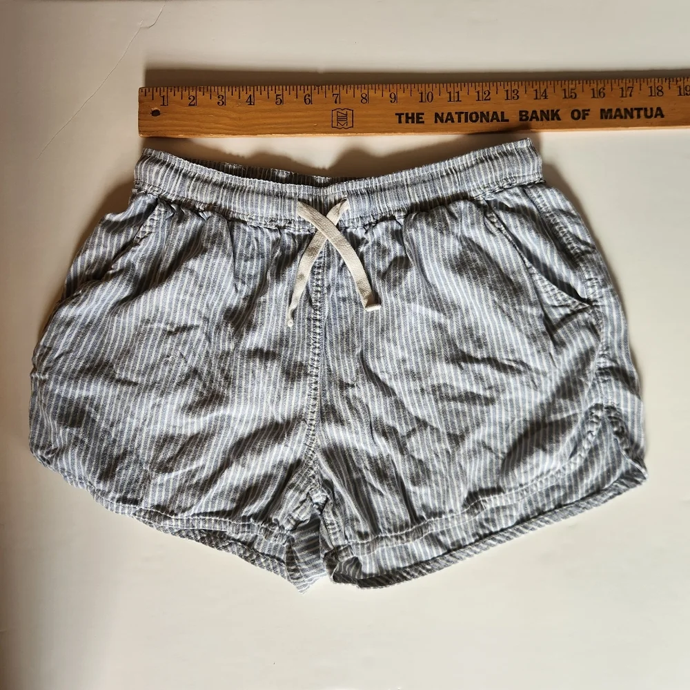 Marine Layer Striped Drawstring Shorts Blue/Gray Pinstripes Hemp Eco Casual 2" - Picture 2 of 9